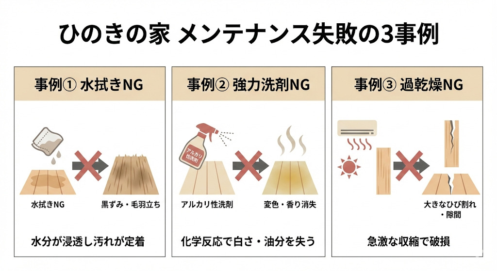 ◆ひのきの家のメンテナンス　失敗事例