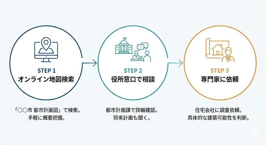◆用途地域の調べ方をマスターする方法の概要図