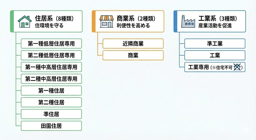 ◆用途地域の3区分と13種類の概要図