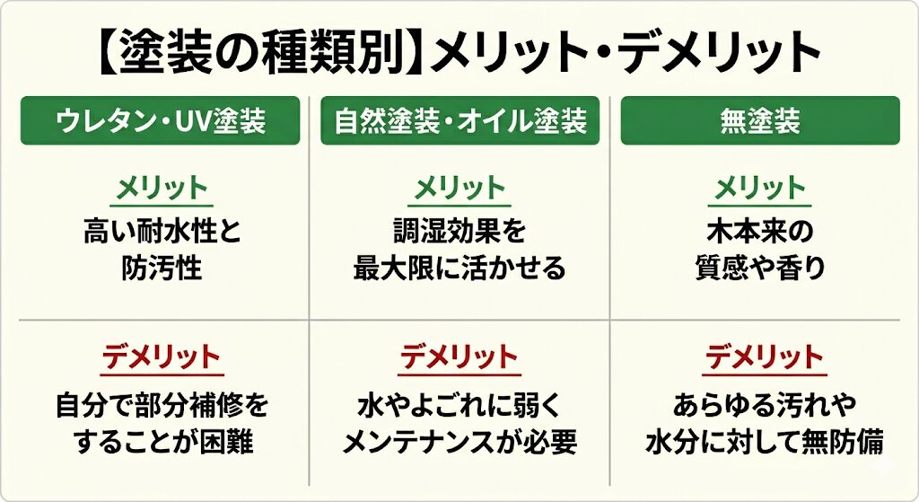 ◆【塗装の種類別】メリット・デメリットの概要図